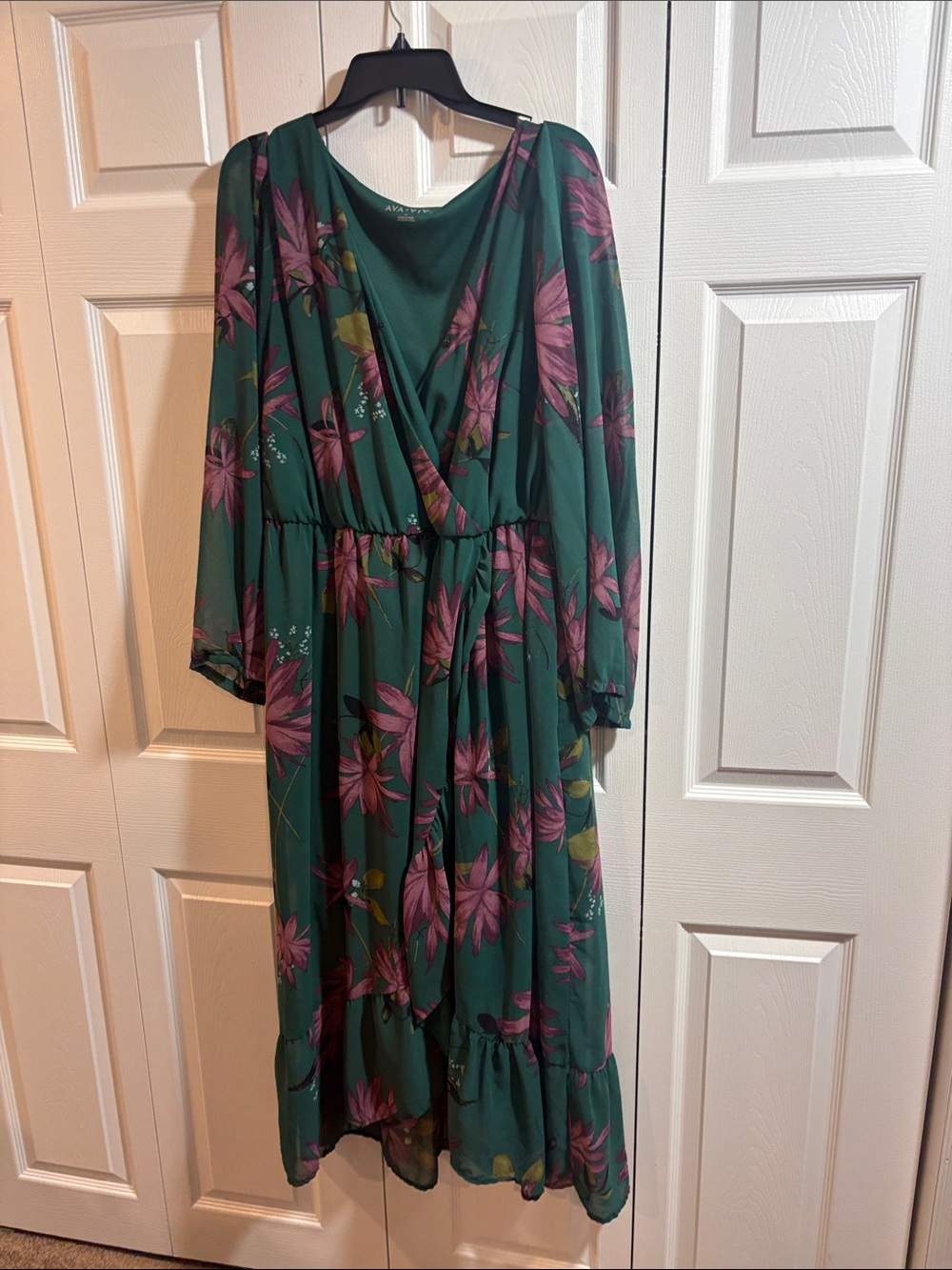 Ava & Viv Green Floral Faux-Wrap Midi Dress Cottagecore Boho Romantic - Picture 7 of 7